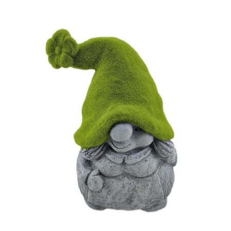 Homeroots 14in Gray And Green Polyresin Gnome Outdoor Statue 526884