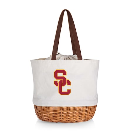 Picnic Time Family Of Brands NCAA USC Trojans Coronado Canvas and Willow Basket Tote - Picnic Bag 203-00-187-094-0