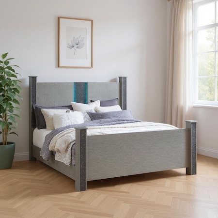 Homeroots Silver Wood And Faux Crystals Lighted King Four Poster Bed Frame 634344