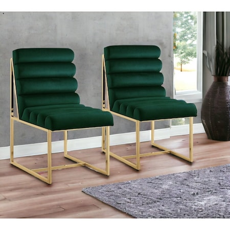 Homeroots Set of Two Tufted Hunter Green And Gold Upholstered Velvet Dining Side Chairs 545049