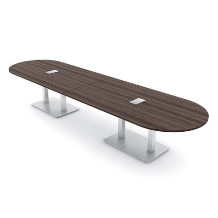 Skutchi Designs Racetrack Conference Table With Power Unit, 48 in W, 168 in L, Brown HAR-RAC-48X168-DOU-H3041-ESIL
