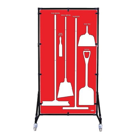 5S Supplies Housekeeping Shadow Board Broom Station V8, Red / White, Kit + Stand, No Text HSB-V8-RED/WHITE-KIT-STAND-NO TEXT