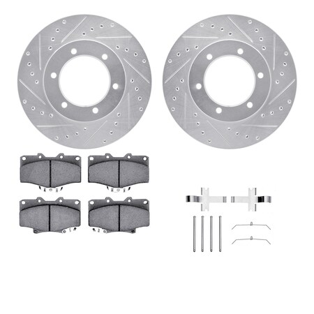 Dynamic Friction Co DFC Brake Rotor - Drilled & Slotted - Silver- Heavy Duty Brake Pad includes Hardware 7412-76008