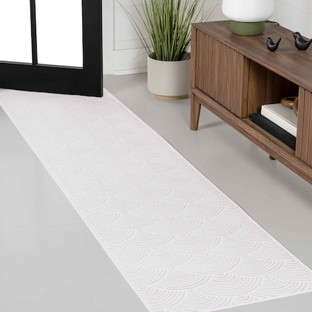 Jonathan Y Porter Geometric Art Deco Fan Pattern High-Low White/Light Gray 2 ft. x 8 ft. Runner Rug CAR100B-28