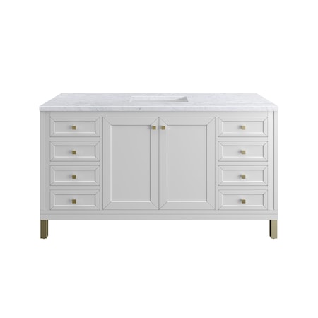 James Martin Vanities Chicago 60 in. Single Vanity, Glossy White, w/ 3 CM Carrara Marble Top 503-V60S-GW-3CAR