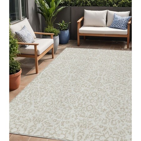 Homeroots 5' X 8' Ivory And Beige Damask Washable Indoor Outdoor Area Rug 595158