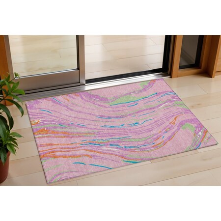 Homeroots 3' X 5' Pink Green And Teal Blue Abstract Washable Indoor Outdoor Area Rug 600246