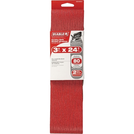 Diablo 3'' x 24'' 80 Grit General Purpose Sanding Belt, 2PK DCB324080S02G