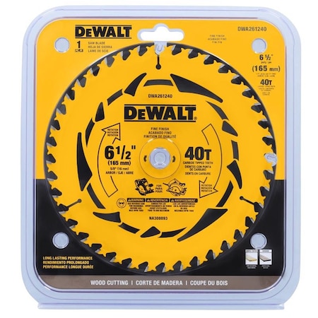 Dewalt 6-1/2 in. D X 5/8 in. Tungsten Carbide Tipped Circular Saw Blade 40 teeth DWA261240