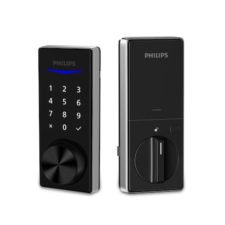 Philips Home Access 1000 Series Matte Black Single Cylinder Electronic Deadbolt with Keypad Touchscreen DDLOM1010X-15H-SN