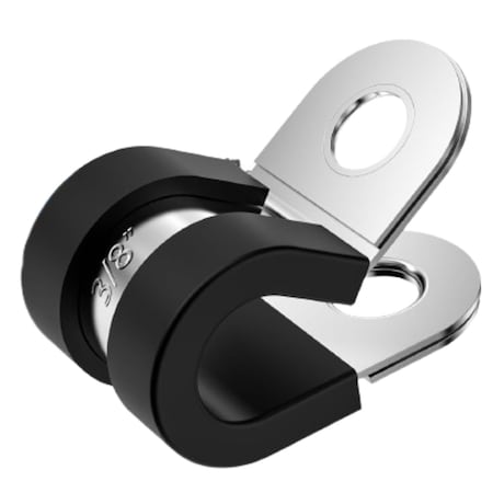 Grizzly Supply Cable Clamp, 3/8 in Bundle Dia., .59 in W, Rubber-Lined P-Clamp, 304 Stainless Steel, Black, 100PK GS-RPC5-3/8-C