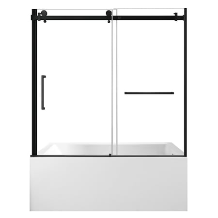 Kingston Brass 60" Acrylic Alcove Right-Hand Drain Tub with Left Sliding Tub Door, White/Matte Black KVTAP603222R0