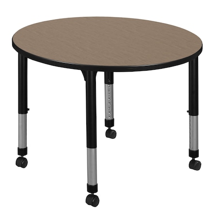 Regency Round Kee Height Adjustable Mobile Classroom Activity Table, 36 in W, 36 in L, Noble Oak TB36RNDNOAPCBK