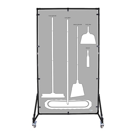 5S Supplies Housekeeping Shadow Board Broom Station V11, Gray / White, Broom + Stand, No Text HSB-V11-GRAY/WHITE-BO-STAND-NO TEXT