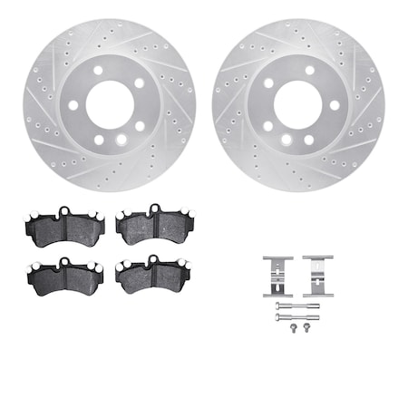 Dynamic Friction Co DFC Rotors-Drilled & Slotted-Silver w/ EURO 5000 Ceramic Brake Pads Incl Hdw 7612-74048