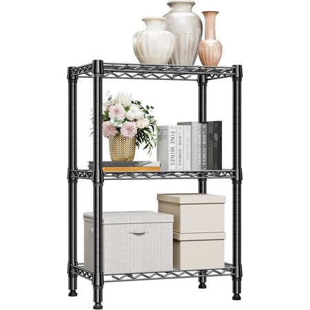 Factory 2U Wire Shelving Unit, 14inD x 24inW x 36inH, 3 Shelves, Medium Duty 250 lbs Per Shelf, Black 803965