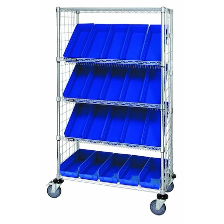 Quantum Storage Systems WIRE CART SLANT SHELVES W/ 20 BINS WRCSL5-63-1836EP-104BL