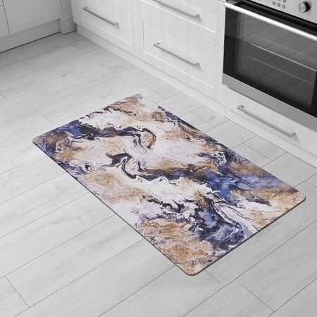 World Rug Gallery Contemporary Abstract Cushioned Anti Fatigue Standing Kitchen Mat 18 ft x 30 ft Blue WR16BLUE18X30