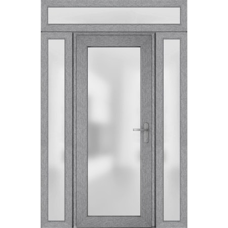 Vdomdoors Front Exterior Prehung FiberGlass Door Frosted Glass / Manux 8102 Grey Ash / 2 Sidelight and Transo MANUX8102EXD-SS-W12+36+12 x H80+14-LH