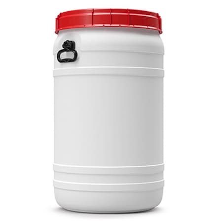 Curtec Total Opening Drum with lid, HDPE, 110L, white - red, handles 6994-91-046