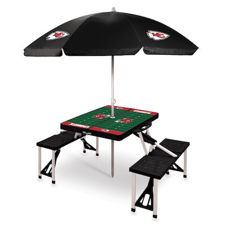 Picnic Time Family Of Brands Kansas City Chiefs - Picnic Table Portable Folding Table with Seats and Umbrella, (Black) 811-02-175-165-2