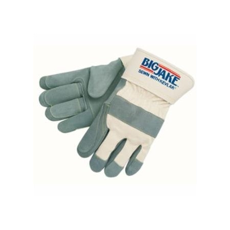 Mcr Safety Big Jake Premium A+ Side Split Leather Work Gloves, 1715, Canvas/Jersey Lining, Dbl Palm, 4.5 in, 12PK 127-1715
