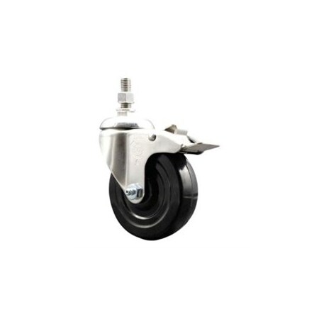 Service Caster 4 Inch 316SS Hard Rubber Swivel 1/2 Inch Threaded Stem Caster Total Lock Brake SCC SCC-SS316TSTTL20S414-HRS-121315
