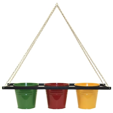 Houston International Trading Enameled Galvanized Triple Hanging Planter with Iron Holder, Assorted 8536E