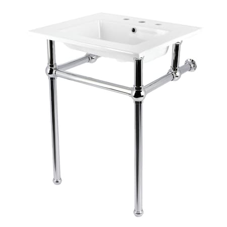 Kingston Brass 25" Ceramic Console Sink with Brass Legs, 8-Inch, 3-Hole, White/Polished Chrome KVBH25227W8B1