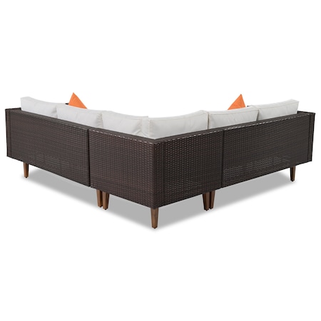 Homeroots Two Piece Outdoor Beige Wicker Sectional Seating Group with Beige Cushions 625675