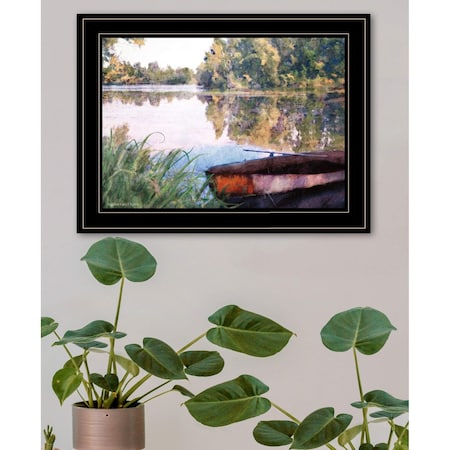 Homeroots Rowboat Pond Landscape 3 Black Framed Print Wall Art 407564
