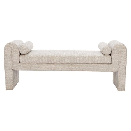 Homeroots 60in Beige Fabric and Solid Wood Upholstered Bench 668844