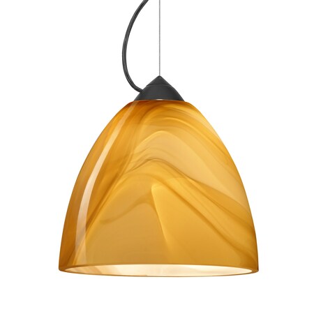 Besa Lighting Besa Vila Pendant, Honey, Black Finish, 1x 9W LED 1KX-4470HN-LED-BK