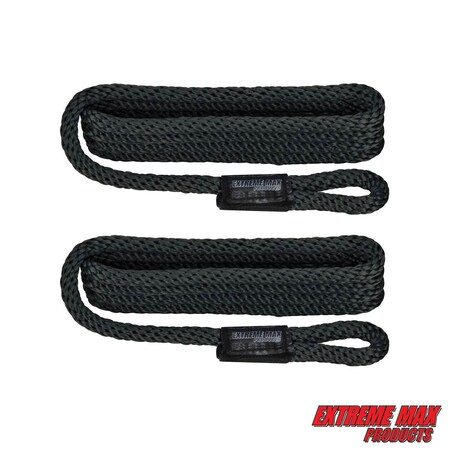 Extreme Max Extreme Max 3006.2153 BoatTector Solid Braid MFP Fender Line Value 2-Pack - 3/8" x 5', Black 3006.2153