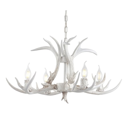 Jonathan Y Eldora 26" 4-Light Rustic Farmhouse Adjustable Resin Antler LED Chandelier, White JYL6301B