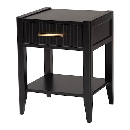 Baxton Studio Primrose Mid-Century Black Fluted Wood 1-Drawer Nightstand 249-13830-ZORO