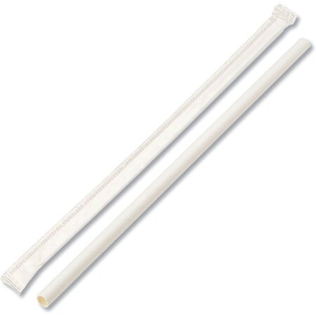 Boardwalk Individually Wrapped Paper Straws, 7 3/4" x 1/4", White, PK3200 BWKPPRSTRWWR