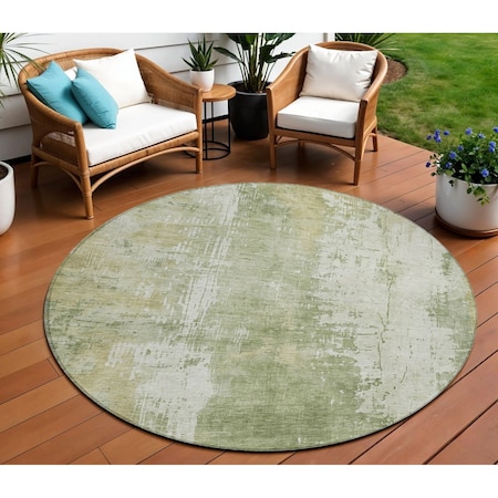 Homeroots 8' Sage And Ivory Round Abstract Washable Indoor Outdoor Area Rug 616192
