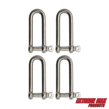 Extreme Max 3006.8207.4 BoatTector Stainless Steel Long D Shackle - 3/8", 4-Pack 3006.8207.4