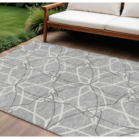 Homeroots 10' X 14' Gray And Ivory Geometric Washable Indoor Outdoor Area Rug 613012