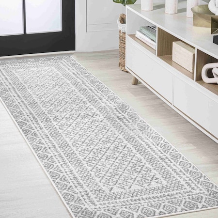 Jonathan Y Athens Modern Geometric Boho Gray/Cream 2 ft. x 8 ft. Runner Rug MOH107A-28