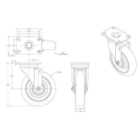 Shepherd Hardware 5" X 1-1/4" Non-Marking Monotech (Donut) Swivel Caster, Partial Thread Guard, Loads Up To 300 lb PGS50120ZN-DMT32(GG)