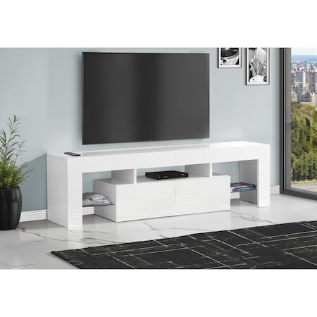 Monarch Specialties Tv Stand, 63 Inch, Console, Storage Cabinet, Living Room, Bedroom, Laminate, Glossy White I 3548