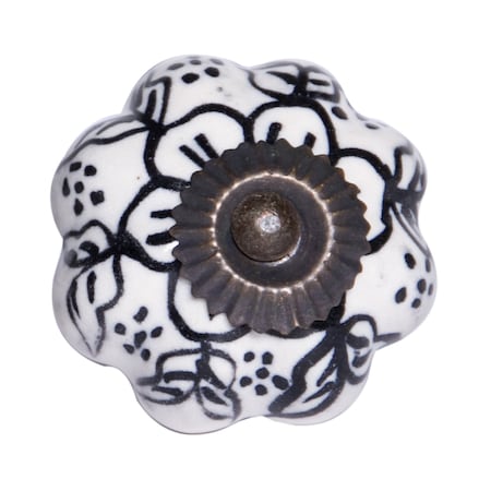 Homeroots Set of Twelve Black And White Floral Ceramic Drawer Pull Knobs, 12PK 321661