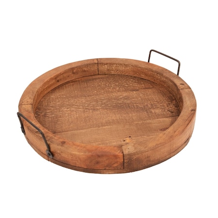 Homeroots 15in Natural Solid Wood Handmade Round Serving Tray With Handles 724230