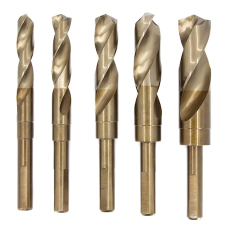 Drill America 9/16"-1" 5Pc. Cobalt Reduced Shank Drill Bit Set, Shank Size: 1/2" POUD/ACO