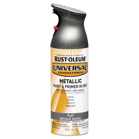 Rust-Oleum Spray Paint, Antique Nickel, Flat Metallic, Solvent, 11 oz 271474
