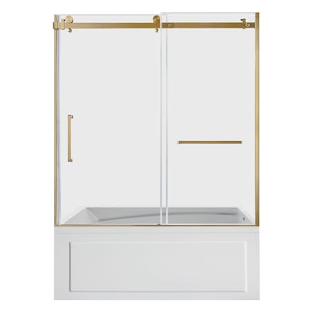 Kingston Brass 60" Acrylic Anti-Skid Alcove Right-Hand Drain Tub with Left Sliding Tub Door, White/Brushed Brass KVTAM6032R22B7