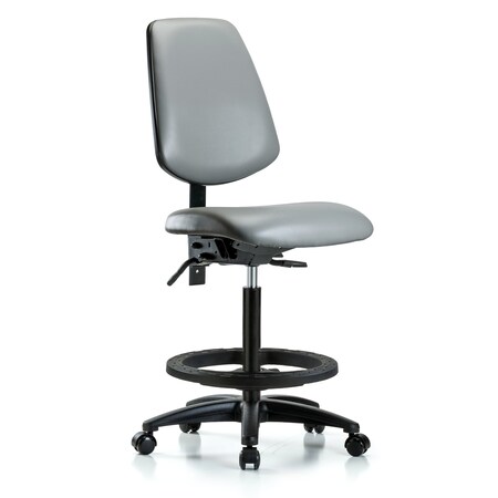 Blue Ridge Ergonomics Vinyl Chair, High Bench, Med Back, Tilt, Foot Ring, Casters, Sterling BR-VHBCH-MB-RG-T1-A0-BF-RC-8840