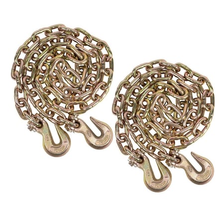 Mytee Products 3/8in X 25ft G70 Chain with Grab Hooks, WLL 6,600 lbs, 2PK CH3825x2